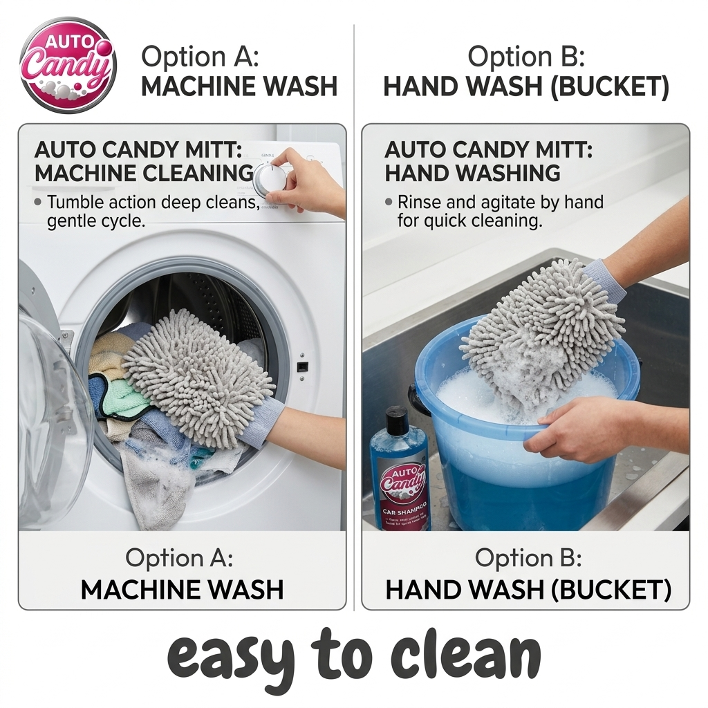AUTOCandy Chenille Microfiber Wash Mitt | Ultra Soft | Dual-Sided | Scratch-Free Cleaning Glove For Car & Bike Cleaning | Super Absorbent Plush Detailing Wash Mitt