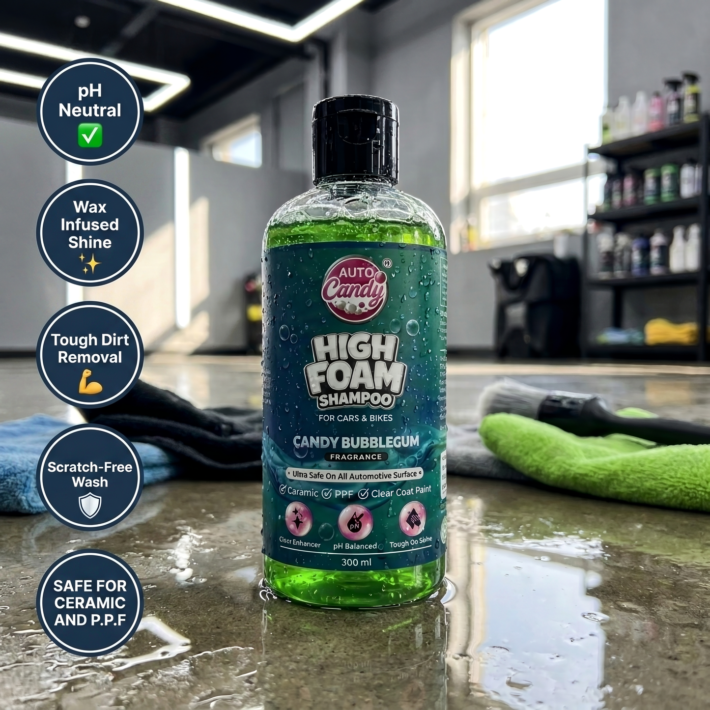AUTOCandy High Foam Car Shampoo 400ml – pH Neutral, Wax Infused Shine, Removes Tough Dirt & Stains, Safe for Ceramic & PPF, Works with Bucket Wash & Foam Cannon