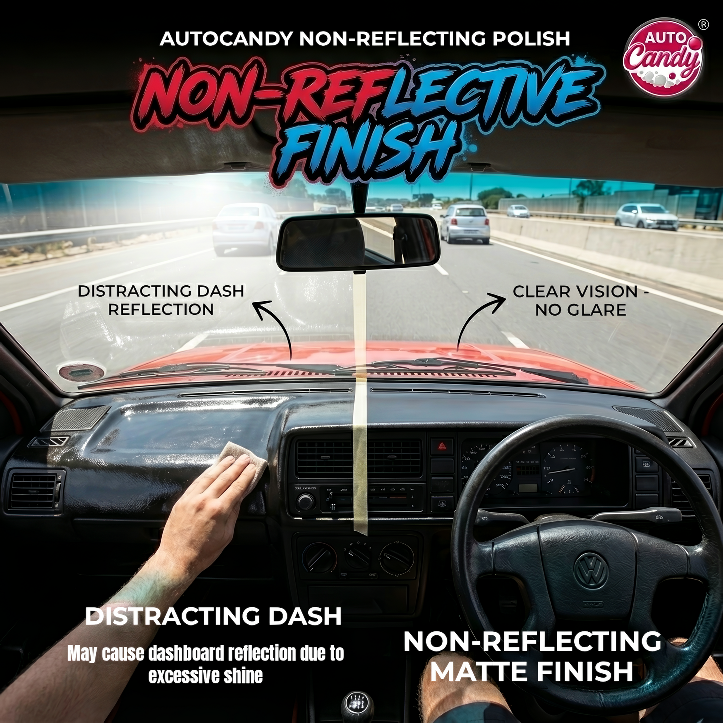AutoCandy Dashboard Polish & Protectant 300ML | Non-Sticky Interior Dresser for Plastic, Vinyl & Leather | UV Protection | Lime Fragrance | Non-Reflective Finish