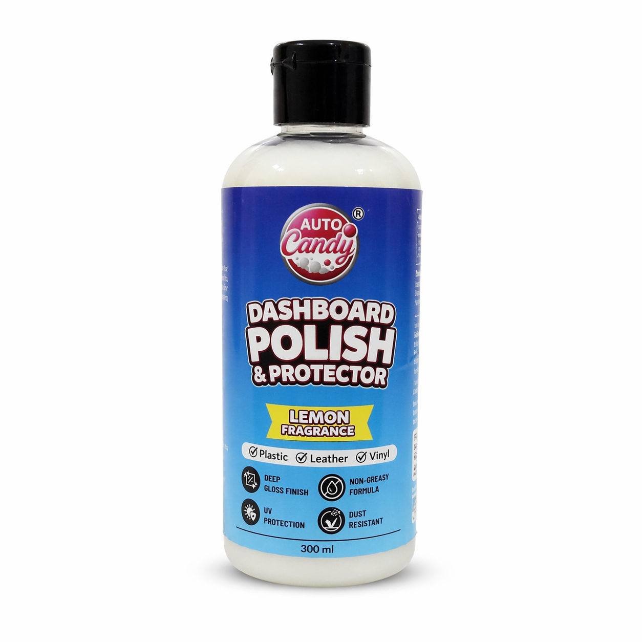 AutoCandy Dashboard Polish & Protectant 300ML | Non-Sticky Interior Dresser for Plastic, Vinyl & Leather | UV Protection | Lime Fragrance | Non-Reflective Finish