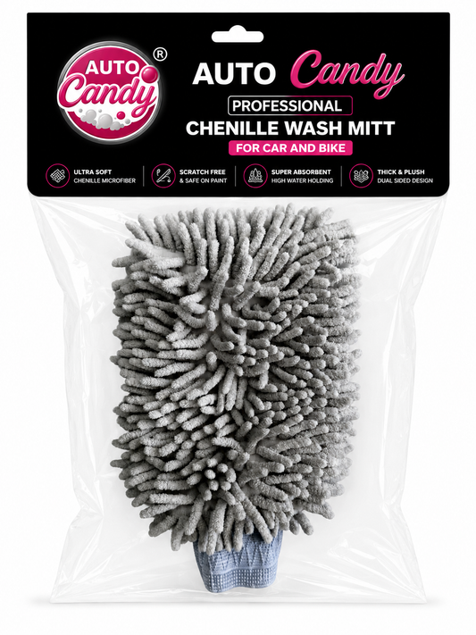 AUTOCandy Chenille Microfiber Wash Mitt | Ultra Soft | Dual-Sided | Scratch-Free Cleaning Glove For Car & Bike Cleaning  | Super Absorbent Plush Detailing Wash Mitt