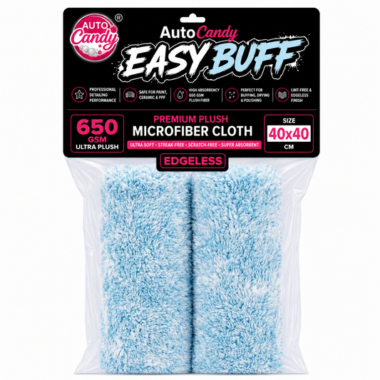 AUTOCandy EasyBuff 650 GSM Edgeless Microfibre Cloth (40 x 40 cm) – Ultra-Plush Car & Bike Drying Towel  – Scratch-Free, Streak-Free, Super-Absorbent – Safe on Paint/PPF/Ceramic Pack Of 2