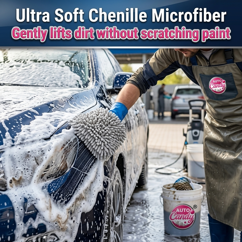 AUTO Candy High Foam Car Shampoo 400ml with Chenille Wash Mitt | pH Neutral Snow Foam | Scratch-Free Car & Bike Cleaning | Safe for Ceramic, PPF & Wraps (400Ml + 1 Wash Mist)