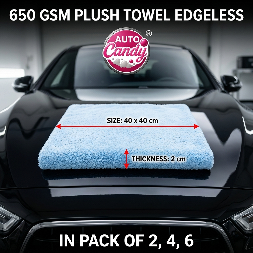 AUTOCandy EasyBuff 650 GSM Edgeless Microfibre Cloth (40 x 40 cm) – Ultra-Plush Car & Bike Drying Towel  – Scratch-Free, Streak-Free, Super-Absorbent – Safe on Paint/PPF/Ceramic Pack Of 2