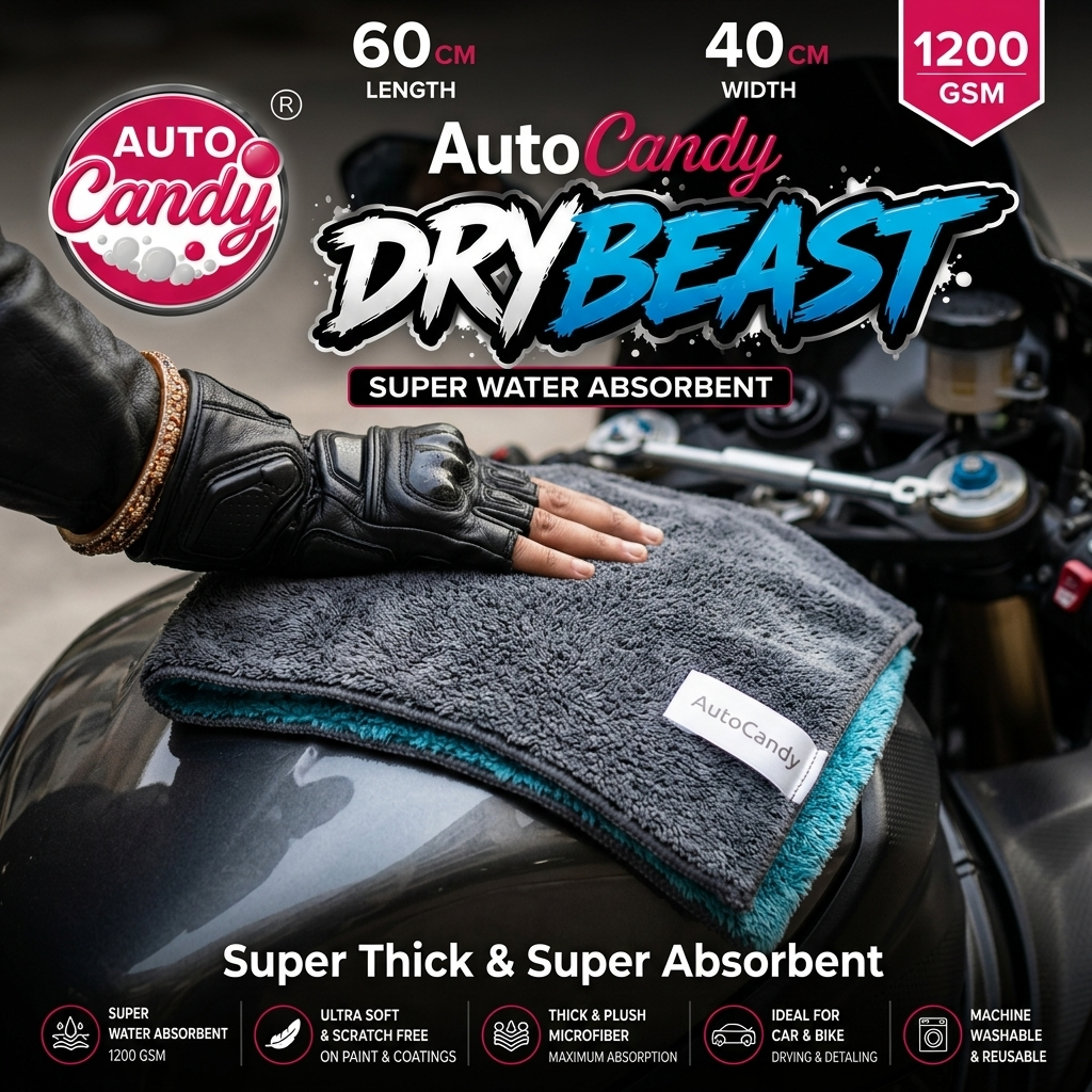 AUTOCandy DryBeast 1200 GSM Extra Large Microfiber Cloth | 60x40cmb | Ultra-Plush, Super-Absorbent & Scratch-Free Drying Towel for Car & Bike Detailing | Safe on Paint/PPF/Ceramic