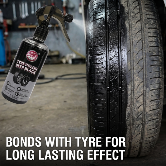 AutoCandy Tyre Polish 400ml for Car & Bike | Deep Black Tyre Shine & Dresser | Long-Lasting, Non-Greasy, Super Hydrophobic Finish | Restores Faded Tyres