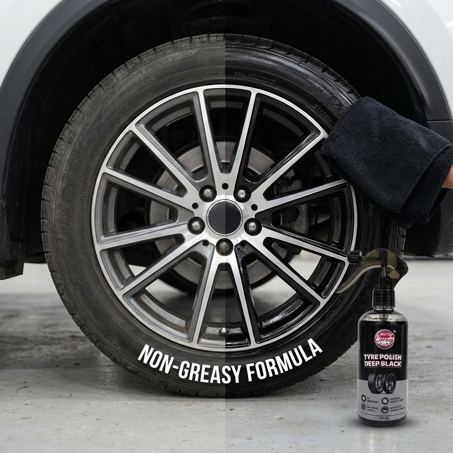 AutoCandy Tyre Polish 400ml for Car & Bike | Deep Black Tyre Shine & Dresser | Long-Lasting, Non-Greasy, Super Hydrophobic Finish | Restores Faded Tyres