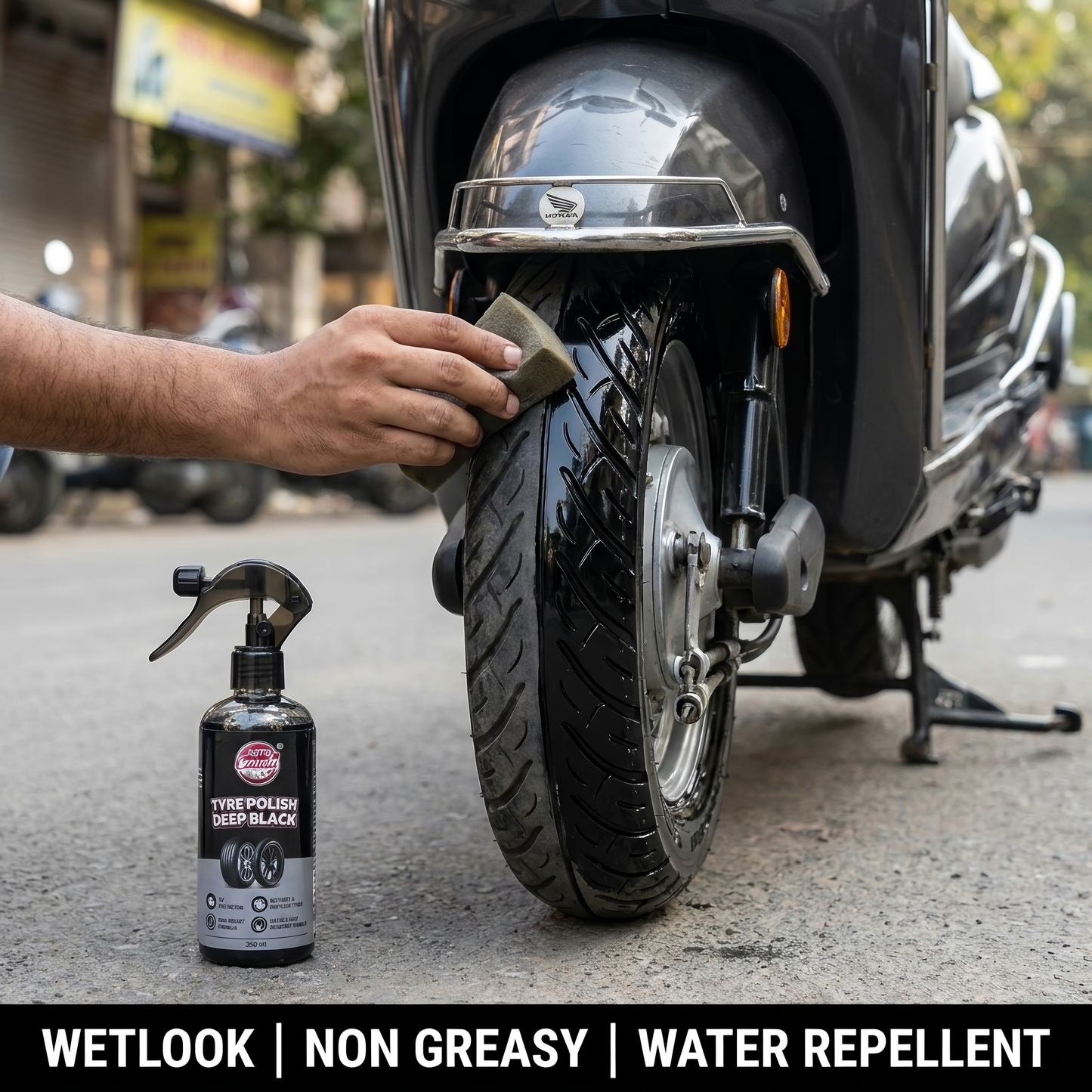AutoCandy Tyre Polish 400ml for Car & Bike | Deep Black Tyre Shine & Dresser | Long-Lasting, Non-Greasy, Super Hydrophobic Finish | Restores Faded Tyres