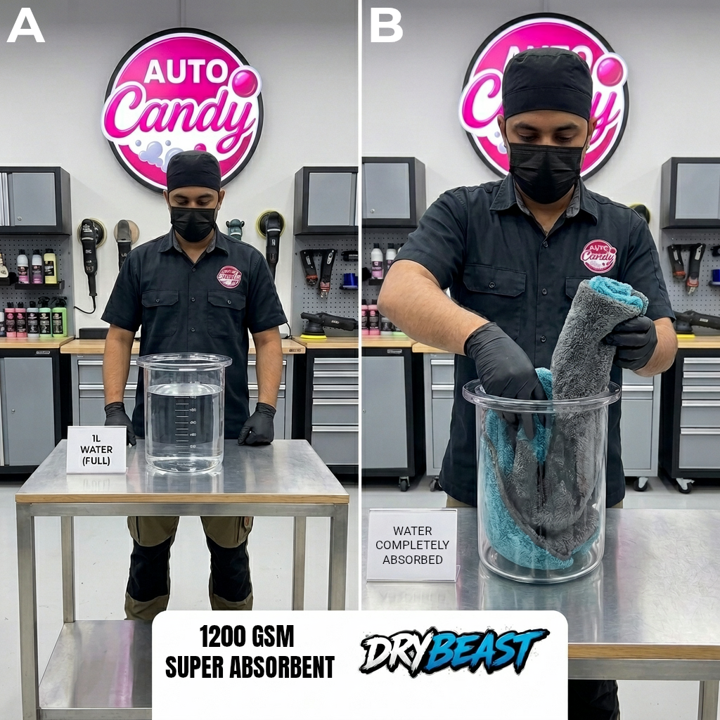 AUTOCandy DryBeast 1200 GSM Extra Large Microfiber Cloth | 60x40cmb | Ultra-Plush, Super-Absorbent & Scratch-Free Drying Towel for Car & Bike Detailing | Safe on Paint/PPF/Ceramic