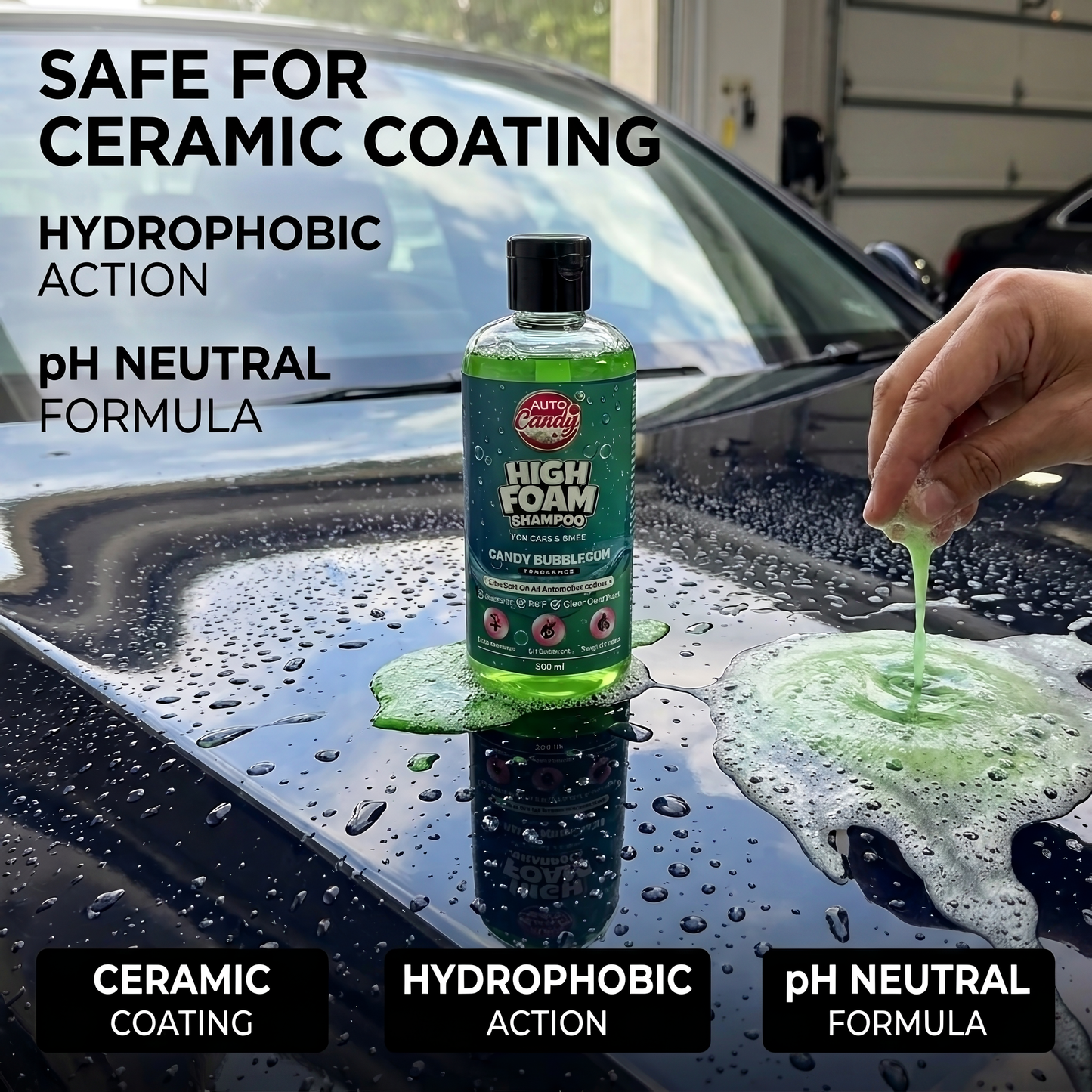 AUTO Candy High Foam Car Shampoo 400ml with Chenille Wash Mitt | pH Neutral Snow Foam | Scratch-Free Car & Bike Cleaning | Safe for Ceramic, PPF & Wraps (400Ml + 1 Wash Mist)