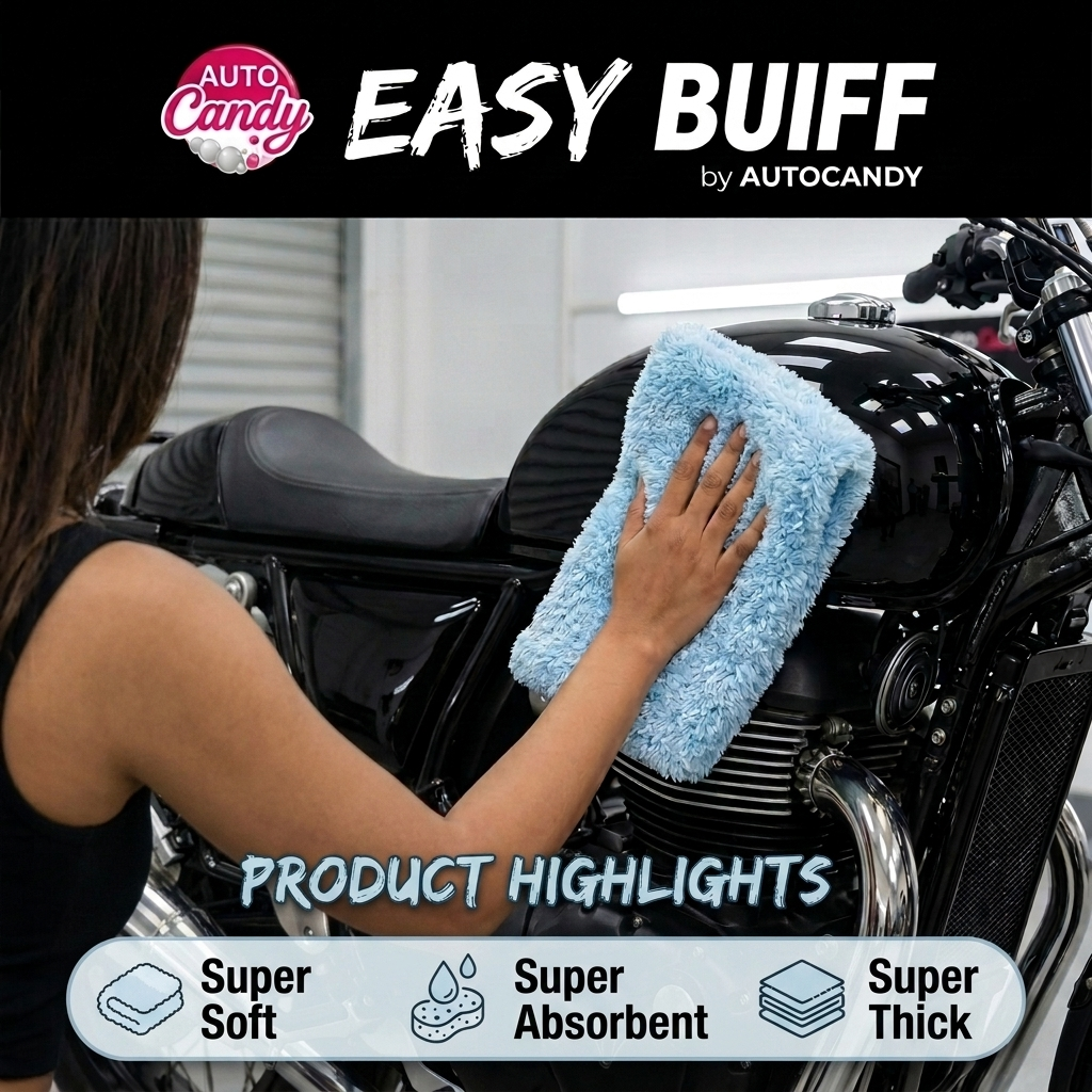 AUTOCandy EasyBuff 650 GSM Edgeless Microfibre Cloth (40 x 40 cm) – Ultra-Plush Car & Bike Drying Towel  – Scratch-Free, Streak-Free, Super-Absorbent – Safe on Paint/PPF/Ceramic Pack Of 2