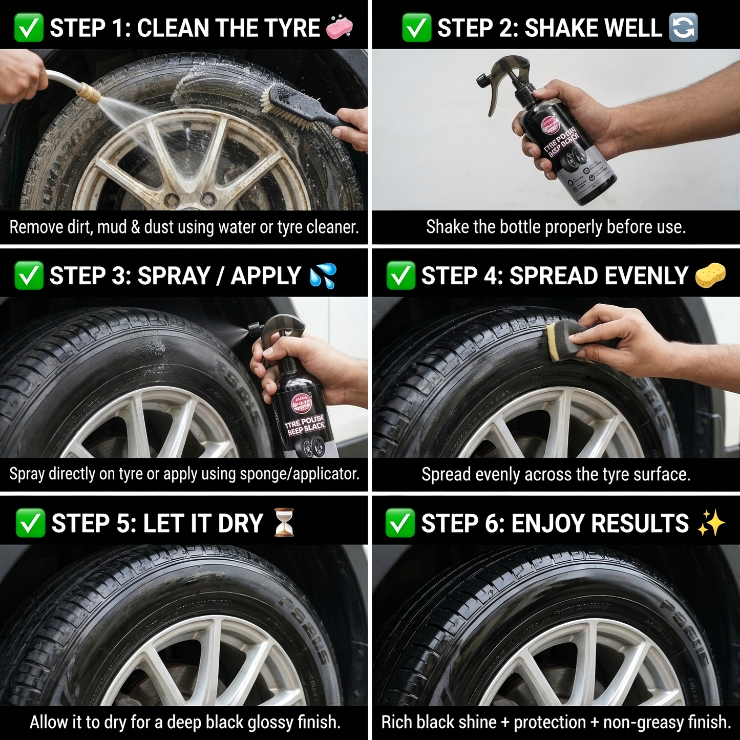 AutoCandy Tyre Polish 400ml for Car & Bike | Deep Black Tyre Shine & Dresser | Long-Lasting, Non-Greasy, Super Hydrophobic Finish | Restores Faded Tyres