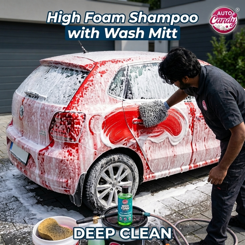 AUTO Candy High Foam Car Shampoo 400ml with Chenille Wash Mitt | pH Neutral Snow Foam | Scratch-Free Car & Bike Cleaning | Safe for Ceramic, PPF & Wraps (400Ml + 1 Wash Mist)