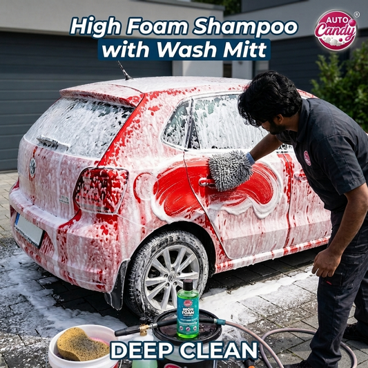 AUTO Candy High Foam Car Shampoo 400ml with Chenille Wash Mitt | pH Neutral Snow Foam | Scratch-Free Car & Bike Cleaning | Safe for Ceramic, PPF & Wraps (400Ml + 1 Wash Mist)